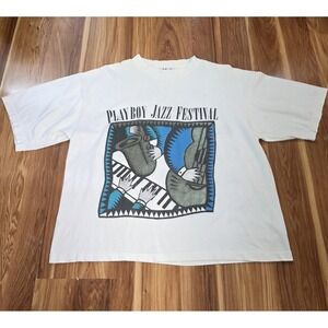 Vintage Playboy Jazz Festival Shirt Mens 2XL White Box Office Hollywood Bowl 90s